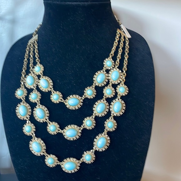 Jewelry - Vintage Gold, Rhinestone & Light Blue 3 Tier Necklace